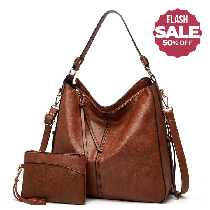 Classic Leather Handbag with Anti-Theft Protection