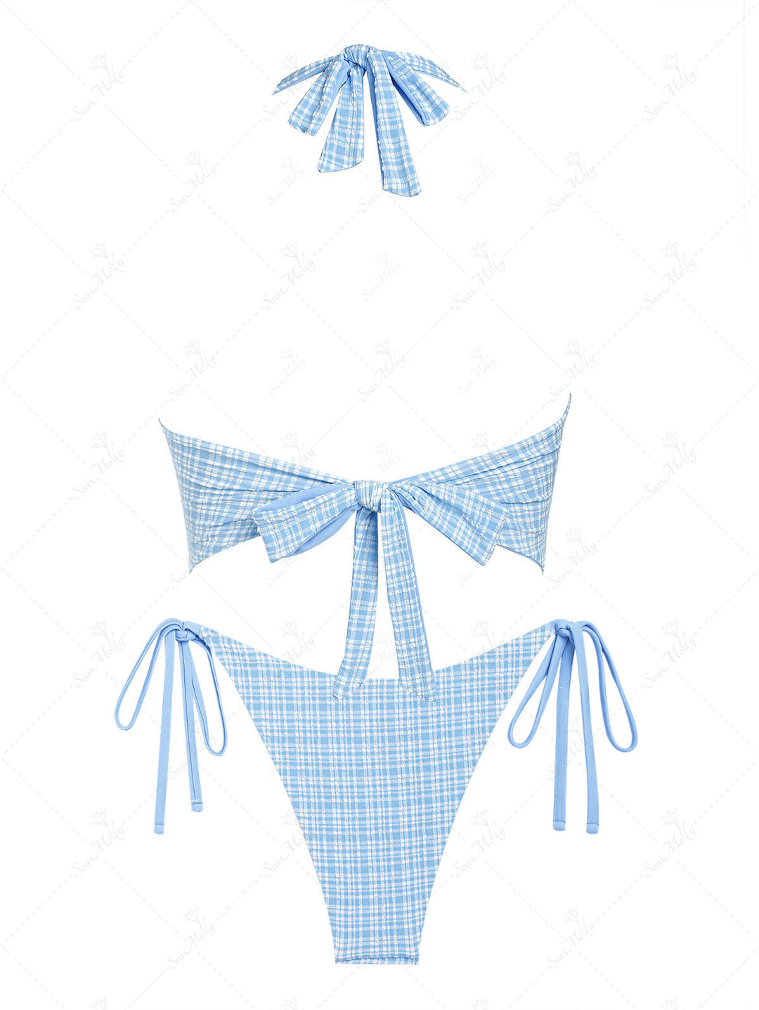 Seamolly Retro Pin-Up Vintage Gingham Bowknot Decor Halter Tied Chic Tankini Set