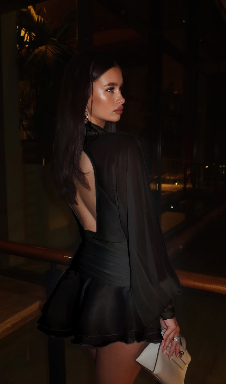 Solid Lantern Sleeve Mini Dress