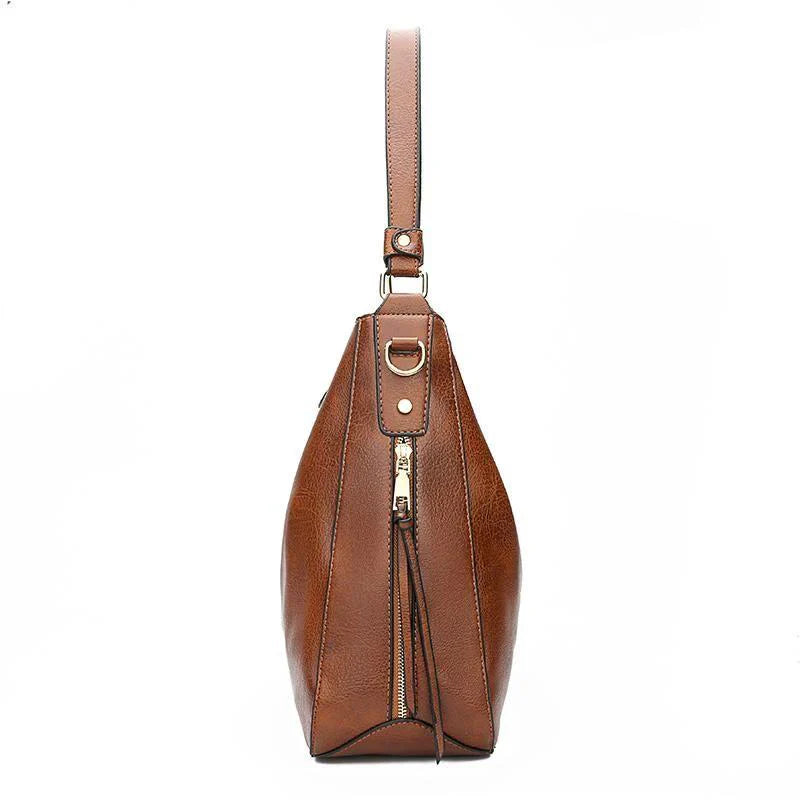 Classic Leather Handbag with Anti-Theft Protection