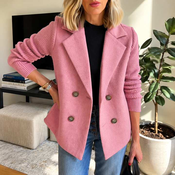 Women's Lapel Button Patchwork Sleeve Casual Coat