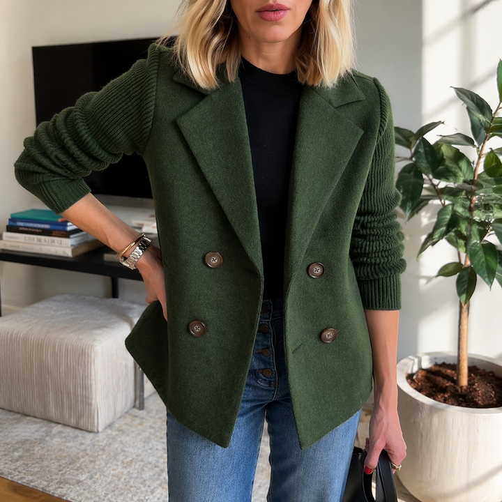 Women's Lapel Button Patchwork Sleeve Casual Coat