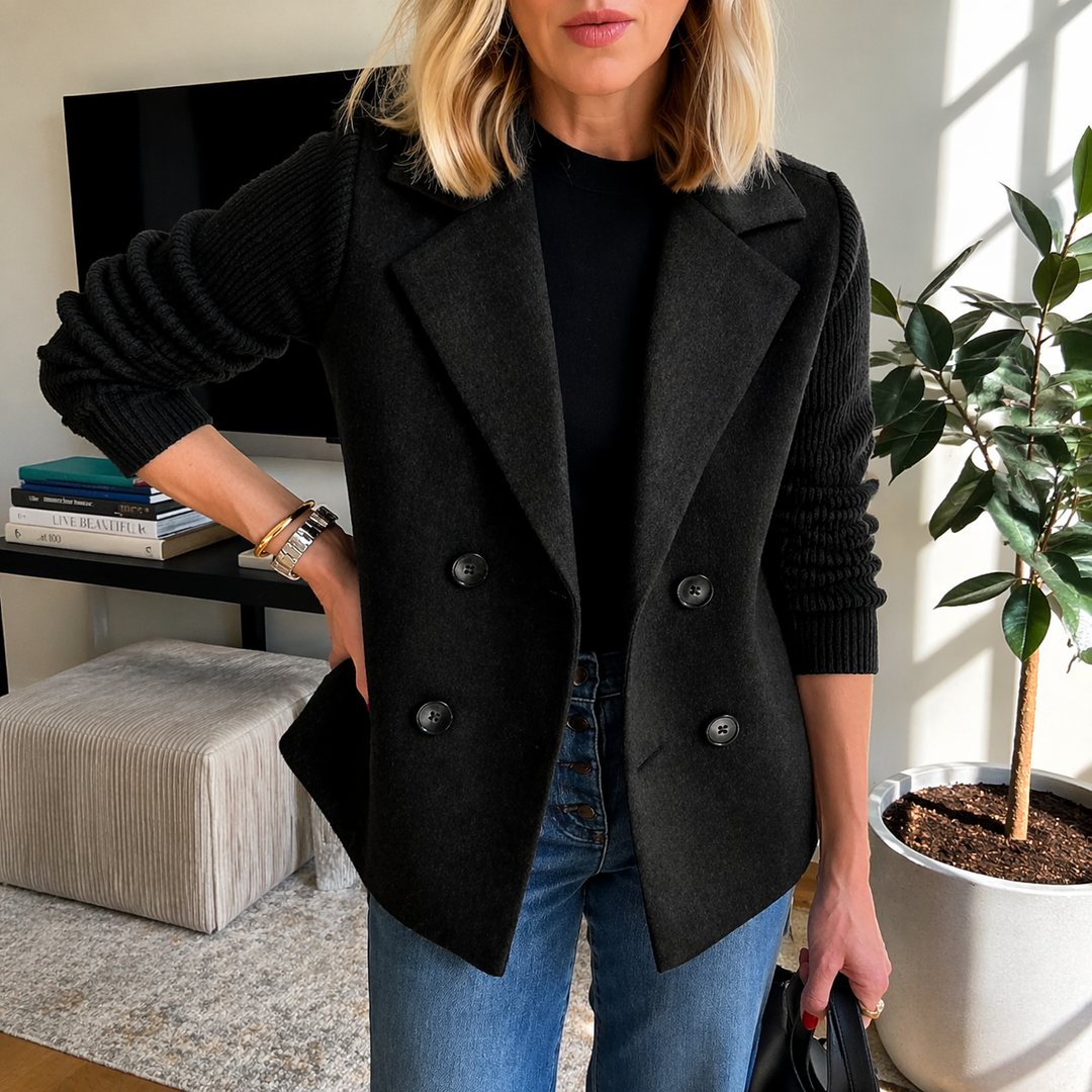 Women's Lapel Button Patchwork Sleeve Casual Coat