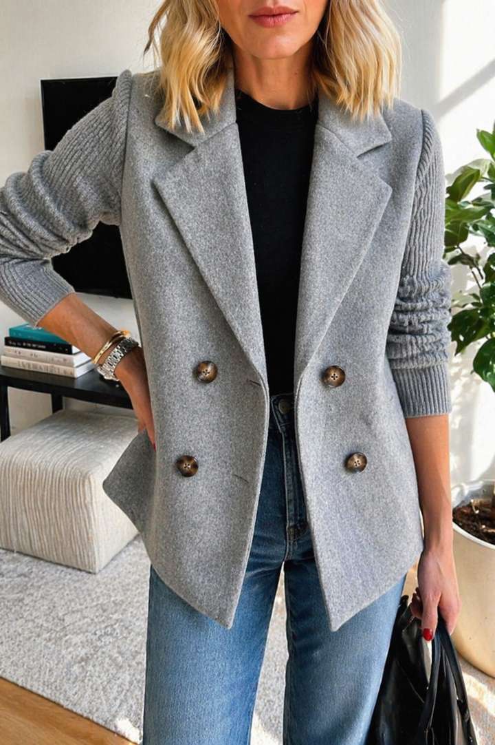 Women's Lapel Button Patchwork Sleeve Casual Coat