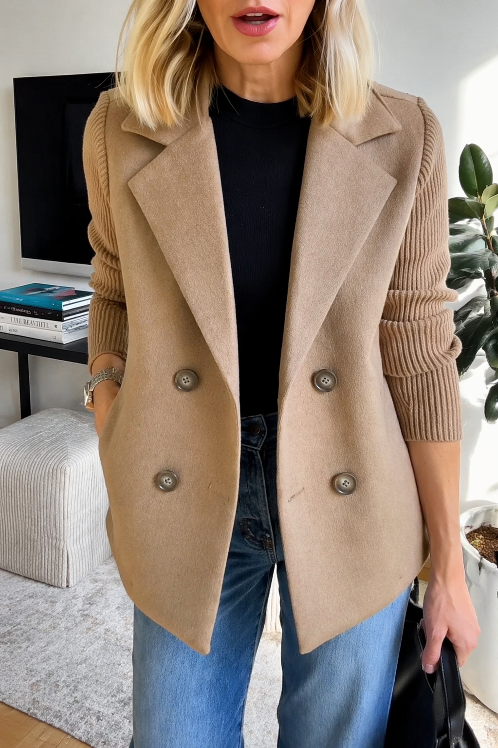 Women's Lapel Button Patchwork Sleeve Casual Coat