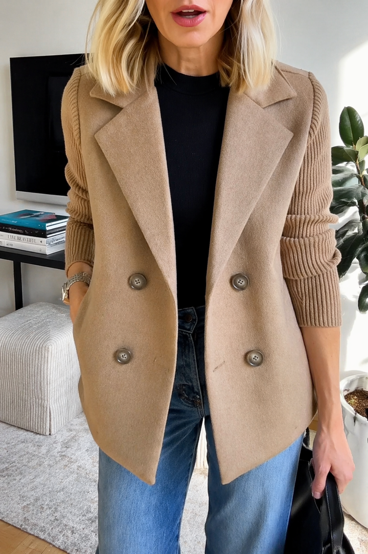 Women's Lapel Button Patchwork Sleeve Casual Coat