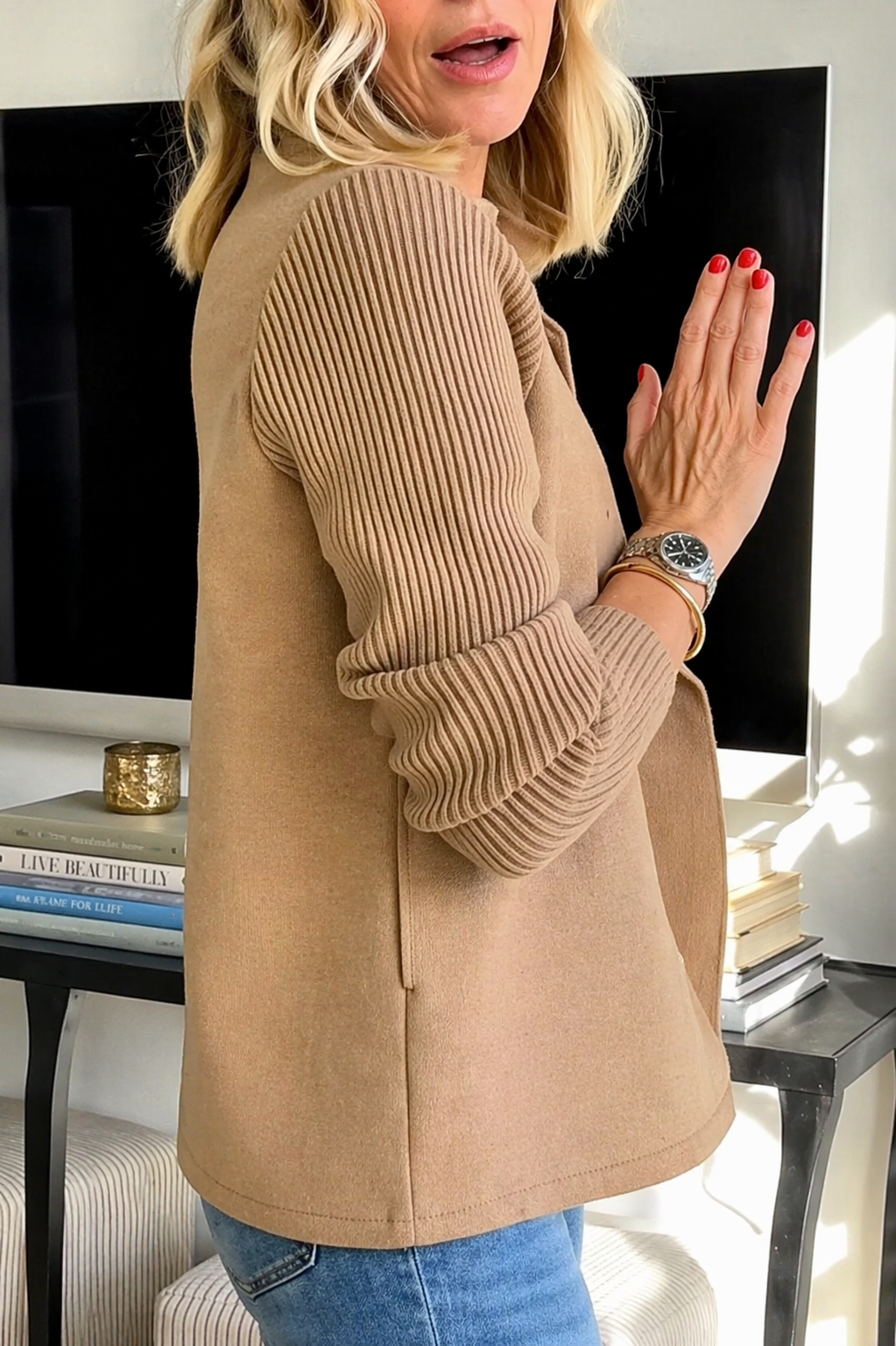Women's Lapel Button Patchwork Sleeve Casual Coat