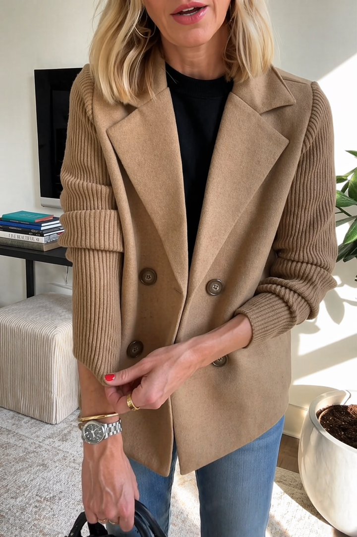 Women's Lapel Button Patchwork Sleeve Casual Coat