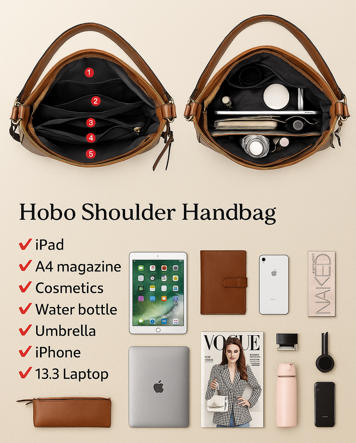 Classic Leather Handbag with Anti-Theft Protection