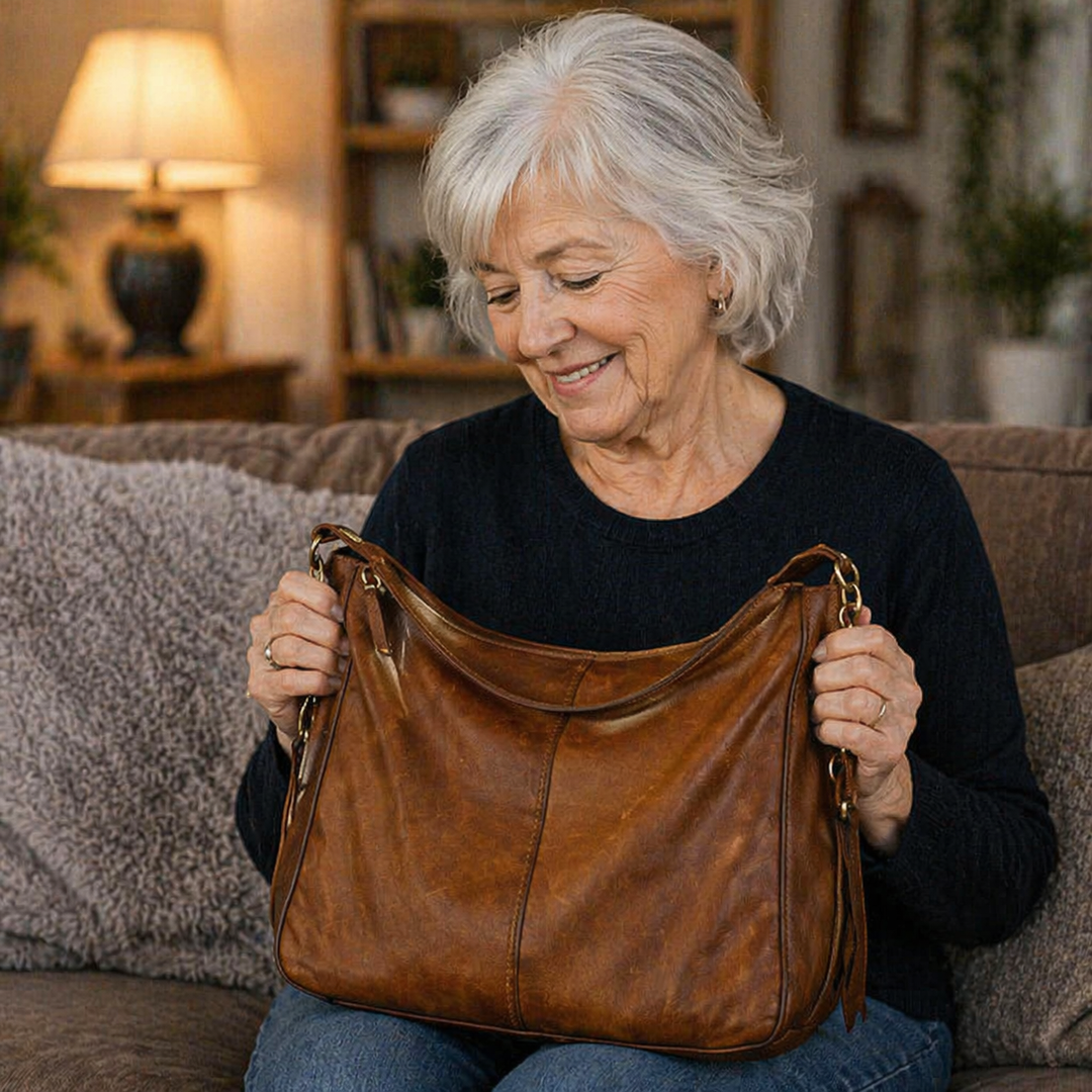 Classic Leather Handbag with Anti-Theft Protection