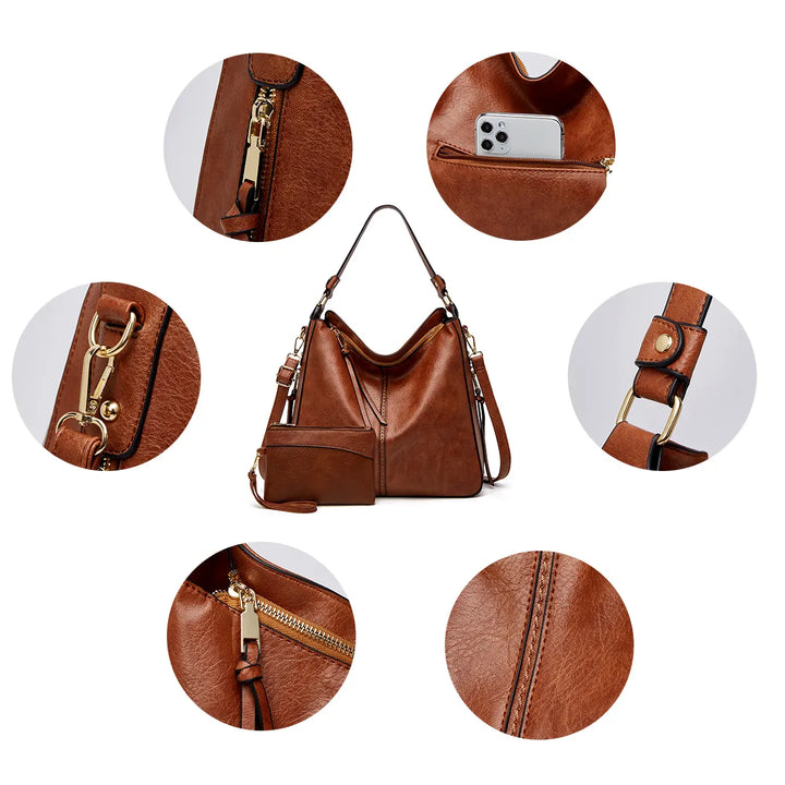 Classic Leather Handbag with Anti-Theft Protection