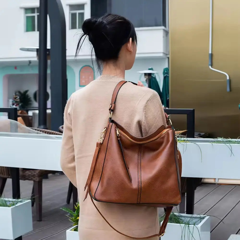 Classic Leather Handbag with Anti-Theft Protection