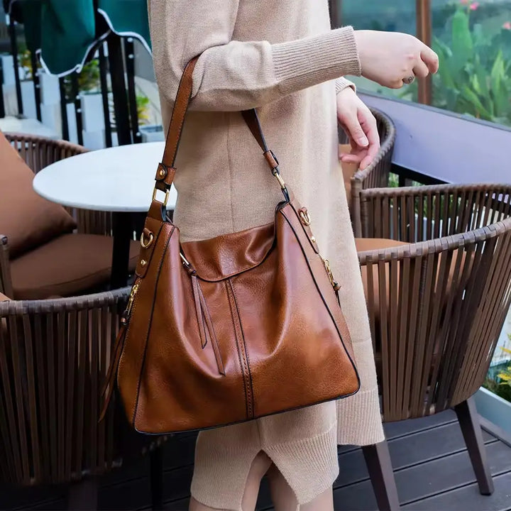 Classic Leather Handbag with Anti-Theft Protection