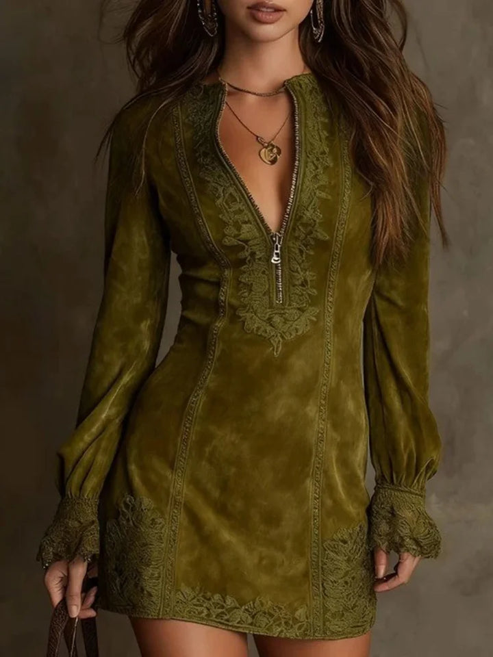 Short Suede Lace Dress